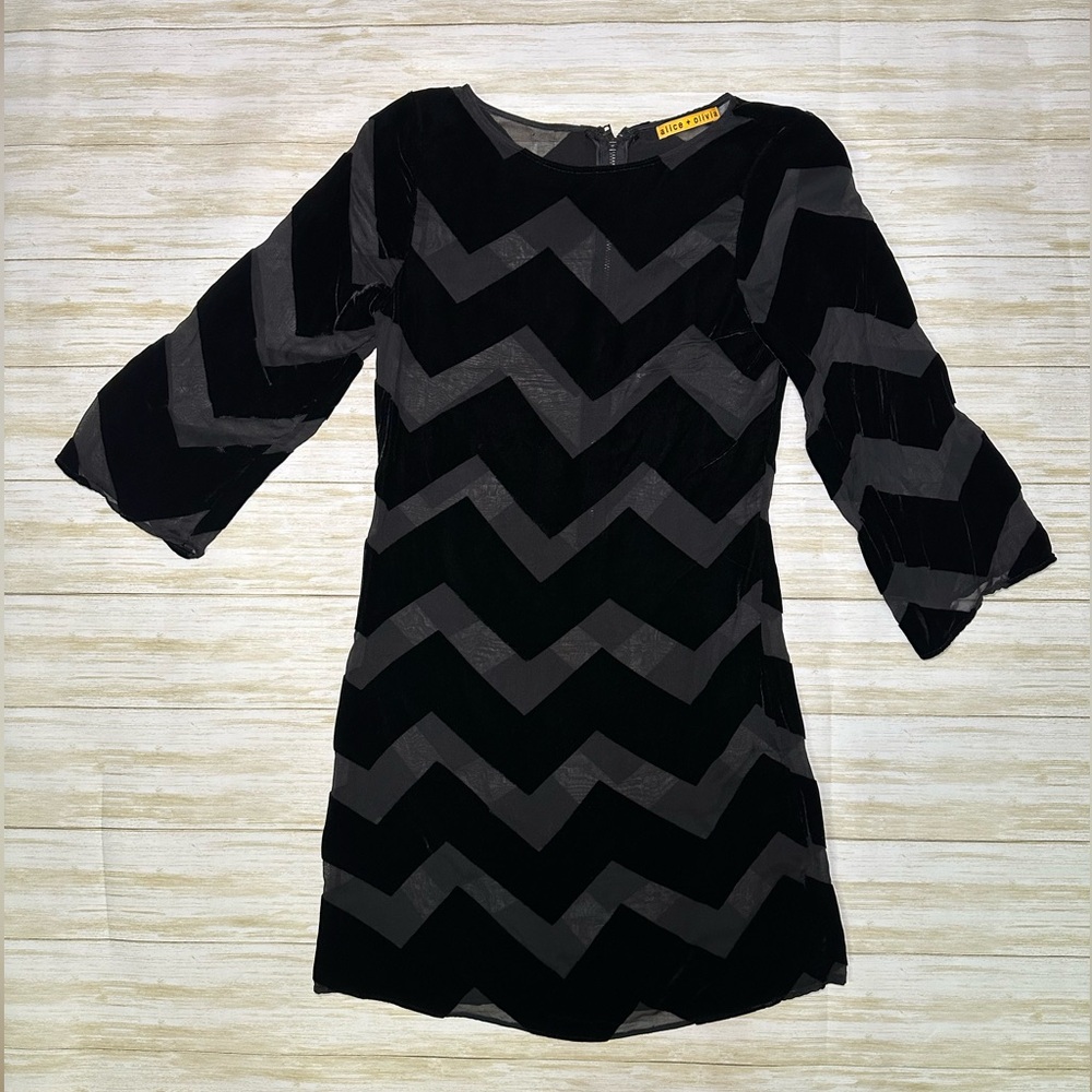 Alice + Olivia velvet chevron stripe‎ dress (one Piece) Holiday Party Dress